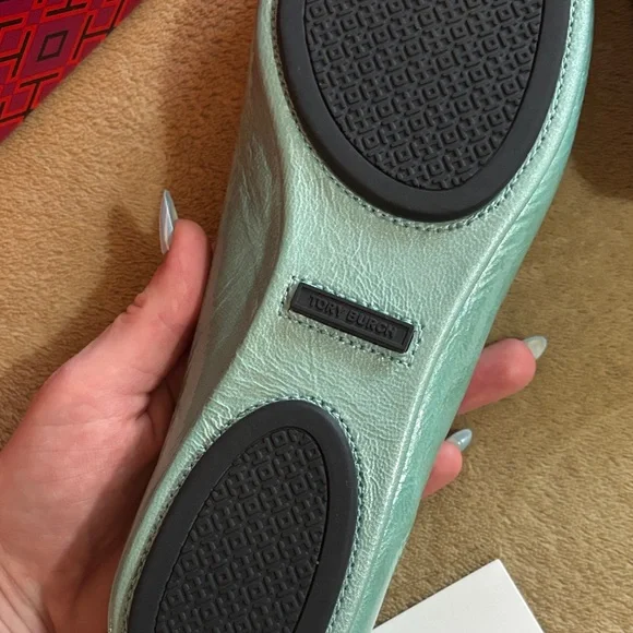 Tory Burch Aqua Flats with Logo Detail - Picture 2 of 6